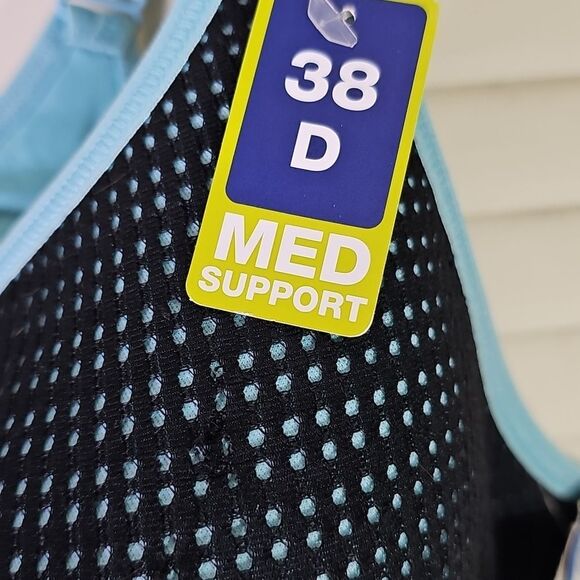 NWT Champion Sports Bra Lt. Blue Dk. Blue Size 38 D Medium Support Mesh Look - Picture 3 of 6